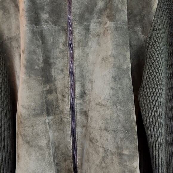 Valerie Seperates Forest Green Leather & Merino Wool Blend Sweater LG Front Zip - Picture 5 of 7